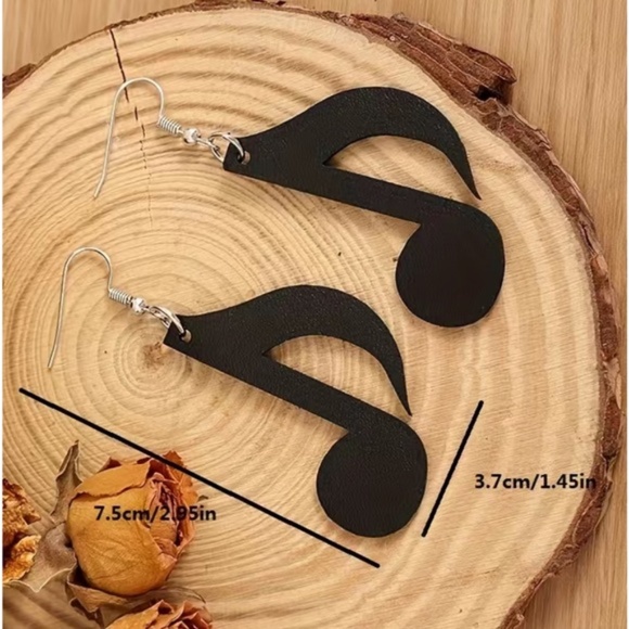 E111 ❤️ Black Music Symbol Retro Dangle Faux Leather Earring - Picture 2 of 4